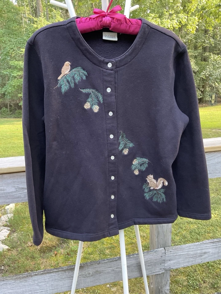 Abuela Grannycore Ardilla Perla A Presión Cuadrado Corto Cárdigan Sudadera Bordada Foto 2 de 4