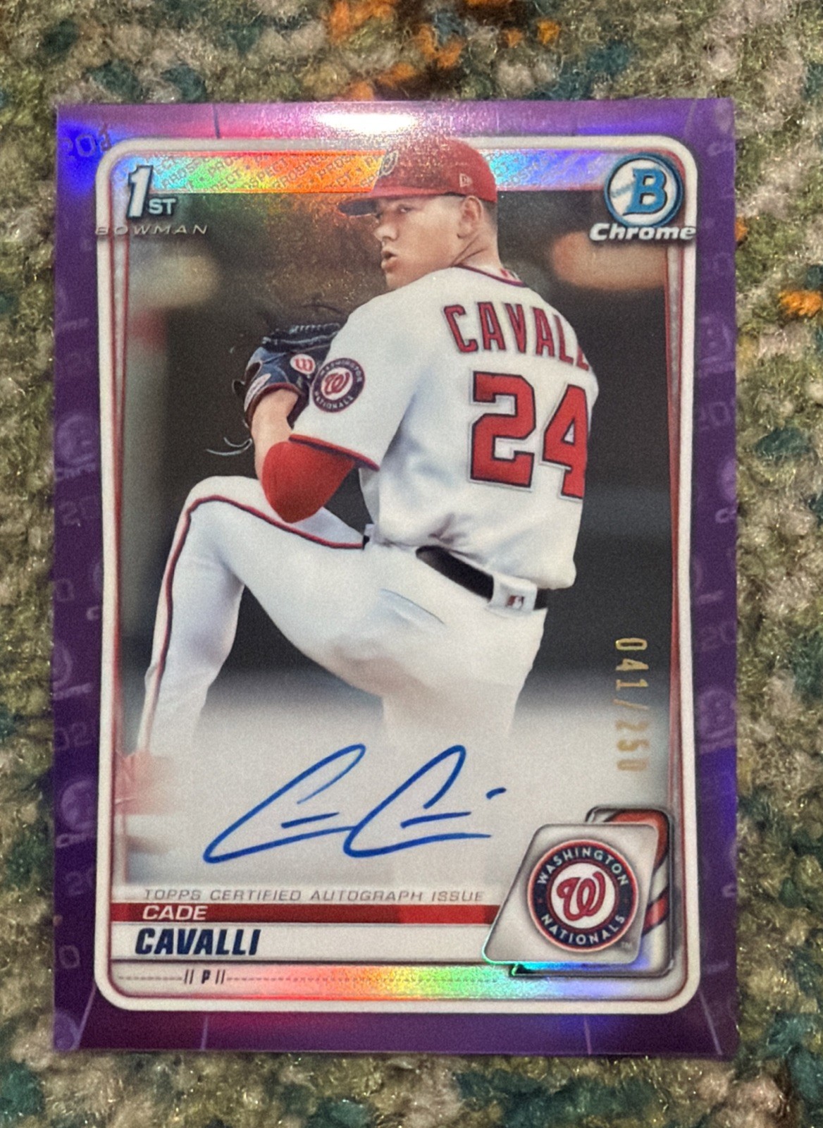 CADE CAVALLI 2020 1st Bowman Draft Chrome Purple Refractor /250 #CDA-CCA Auto