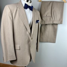 VTG 70s 80s Don D Clothes 42R beige tan striped 3pc disco suit 37 x 28 USA made