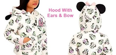 Disney Minnie Mouse Girls Puffer Jacket Toddler Coat Hoodie Ears Bow Size 2T-6 7