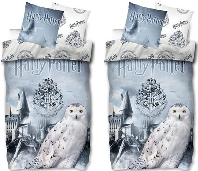 Harry Potter Hogwarts Eule Hedwig 2 x Wende-Bettwäsche Doppelbett 135x200 80x80