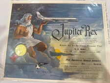 Vintage Pan Am Jupiter Rex Equator Crossing Certificate Framed 1950s Ephemera