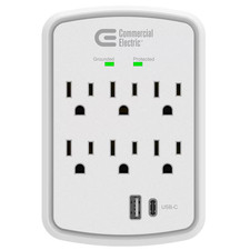 6-Outlet Wall Mounted Surge Protector with 1 USB-A and 1 USB-C, White