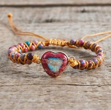 Heart Charm Gemstone Bracelet Hand‑Braided Boho Healing Jewelry Perfect Gift
