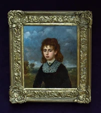 Antique Oil Painting Portrait Young Girl Victorian Era 1878 Arthur Miles