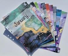 A5 Filofax Organiser Dividers - 12 Bright Marble Design - Monthly Set Laminated