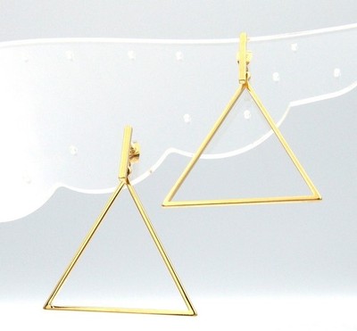 Gold PVD Triangle Dangle Earrings Pierced Ears Surgical Steel Hypoallergenic