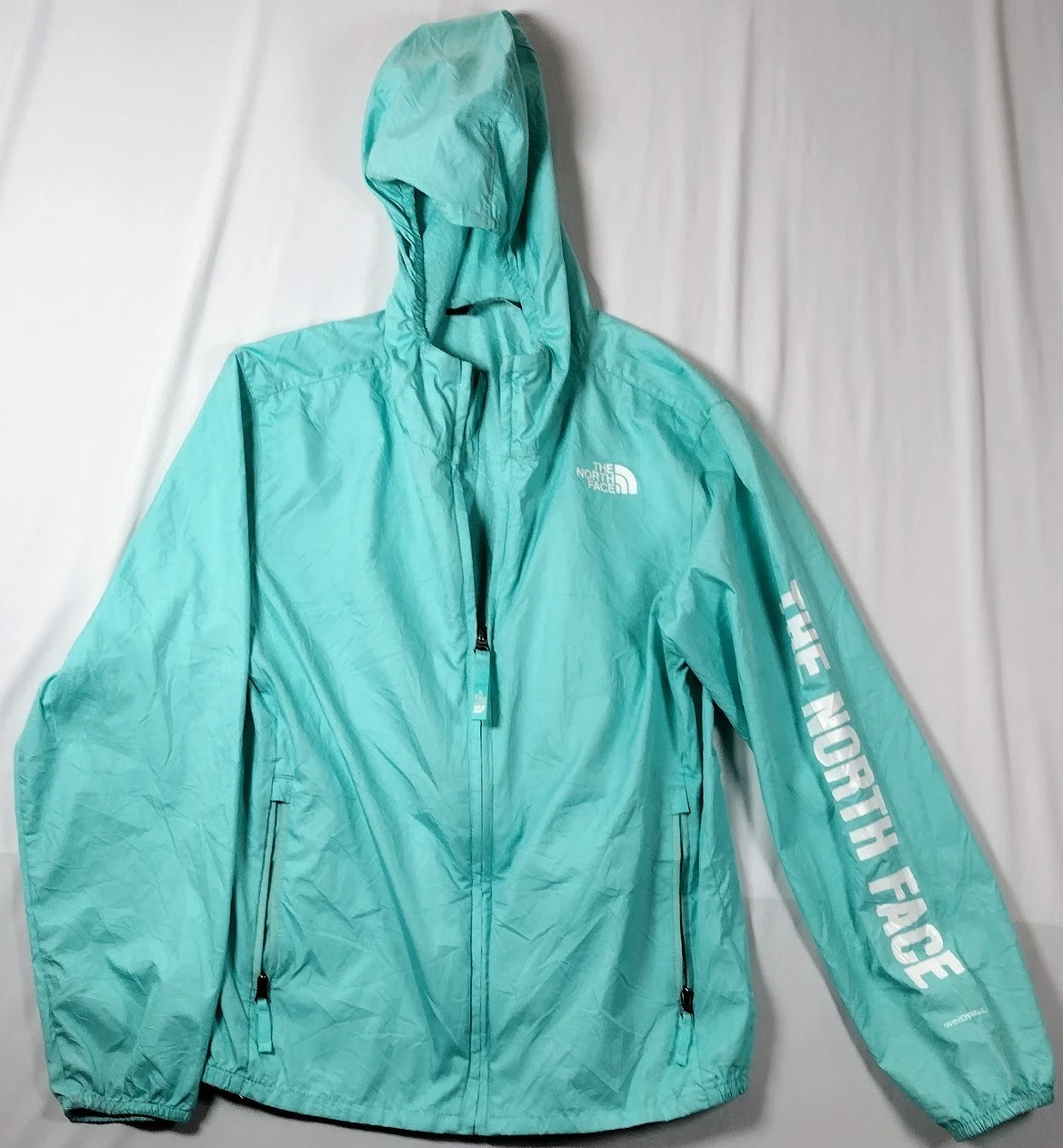 The North Face WindWall Boys Jacket M 10/12 Turquoise Hooded Rain Windbreaker