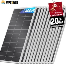 200W 12Pack 2400W Mono Solar Panel 12V Battery Charging Home Off-Grid Boat Power