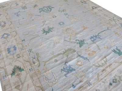 6x9 8x10 9x12 Modern Oushak Hand-Knotted Rug Lt Blue Bamboo Silk for Living Room