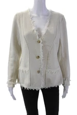 Joie Womens Textured Long Sleeve Button Fringe Lined Blouse Cream Size S