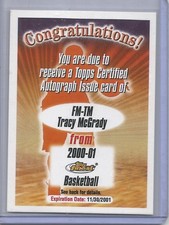 Tracy McGrady 2000/01 Topps Finest Autograph Redemption Card (Unused & Rare)