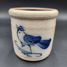 Vintage 1986 Rockdale Union Stoneware Salt Glaze Pottery Bird Crock 4.5”