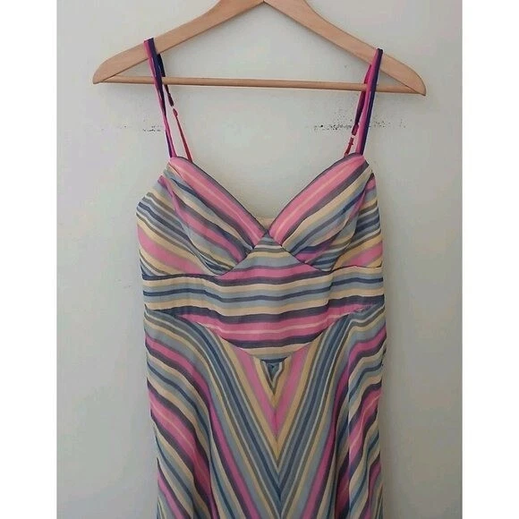 Maxi Vestido Vintage Años 90 Betsey Johnson 100% Seda Arco Iris Rayas Talla 6 Años 90 Y2K Foto 2 de 4