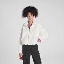 Women's Zip-Front Faux Fur Jacket - Wild Fable Cream XS