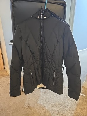 Luxury Italian Made Authier Women's Black Hooded Down Feather Ski Jacket USA 10 