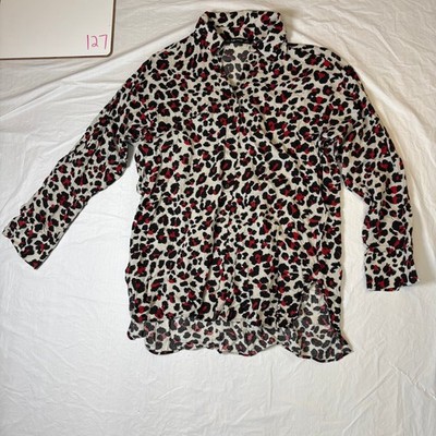 ZARA BASIC Leopard Print Button Up Shirt Long Sleeve Women XS red black white