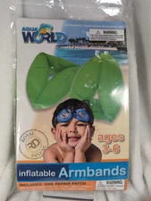 Floaties Inflatable Swim Arm Bands Aqua World Swimming Armbands Ages 3-6 Green