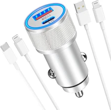 [Apple Mfi Certified] Iphone Fast Car Charger, Veetone 48W Dual Port USB C Power