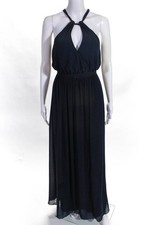 WATTERS Womens Crepe Halter Fleurette Gown Navy Blue Size 0 11709897