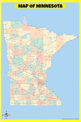 Map of Minnesota Style E 18''x24'' Laminated Wall Map Poster Easy Read