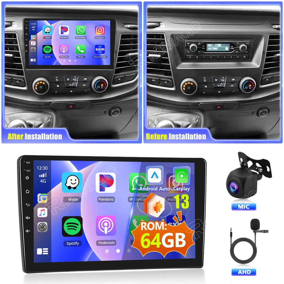 RRRRADIO 2+64GB Car Stereo Radio GPS Sat Nav WiFi For 1-Din Ford Transit Custom 2018-2023