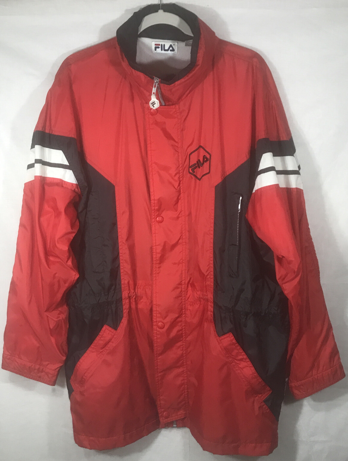 Giacca Fila Vintage Taglia L Full Zip Rosso Nero Sport Pista Coach.