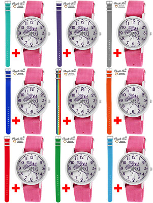Armbanduhr Mädchen Pferd Pferdemotiv Kinderuhr Nylon Armband rosa  Auswahl