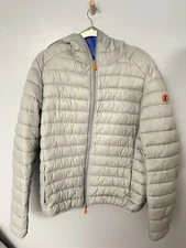 SALE Save the Duck Womens Ultra Light Hooded Jacket Water Repellent Large Gray