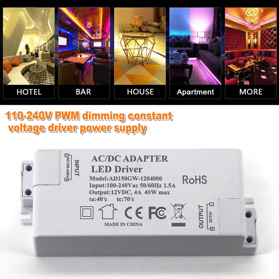 AC 110V to DC 12V 12W-60W Dimmable Transformer Power Supply LED Driver Adapter - Image 2 of 4