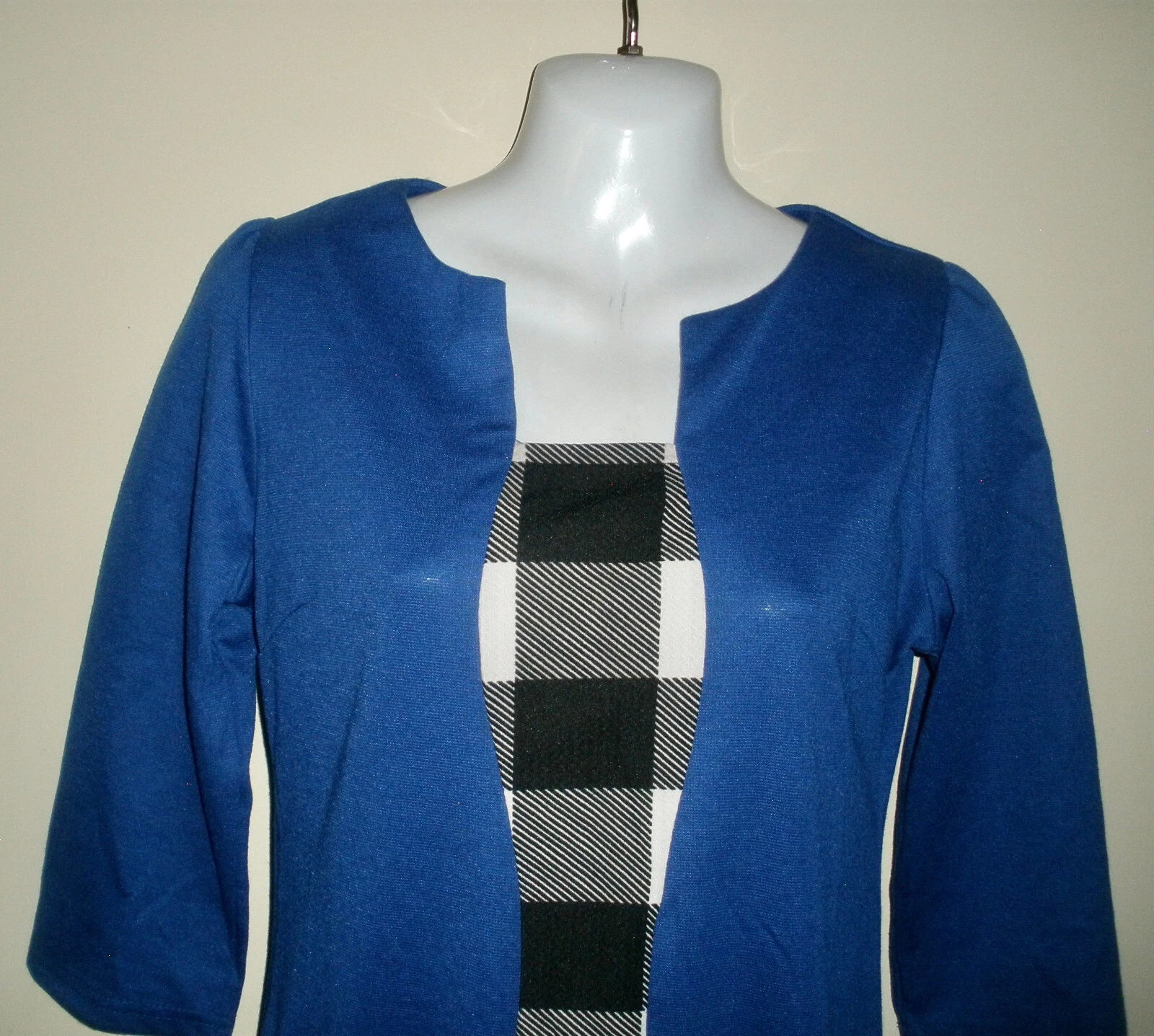 VETEMENTS #1219 Misses L Liva Girl abito a quadri blu brillante nero un pezzo nuovo con etichette