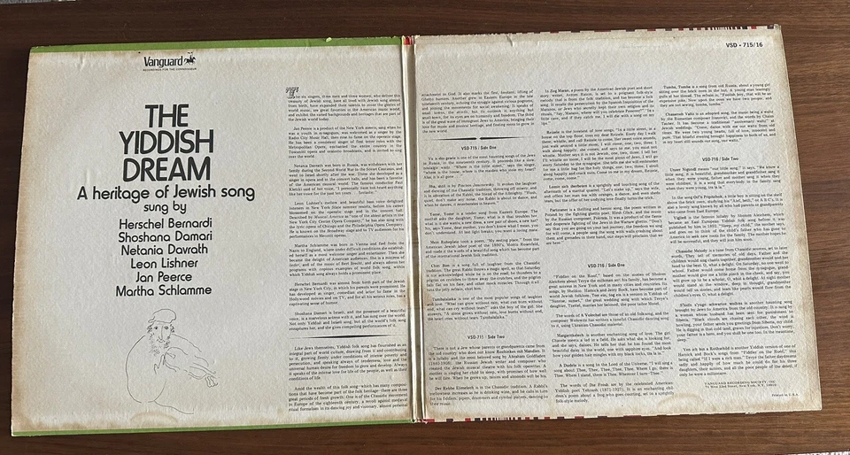 THE YIDDISH DREAM A Heritage Of Jewish Song Dbl LP VSD 715 /16 Vinyl Vanguard VG - Image 3 of 4