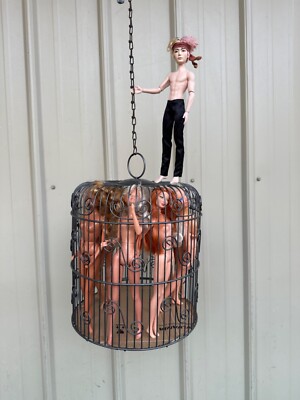 Barbie Dolls Caged by Pirate Decor Display Man Cave Resturaunt Bar See Video