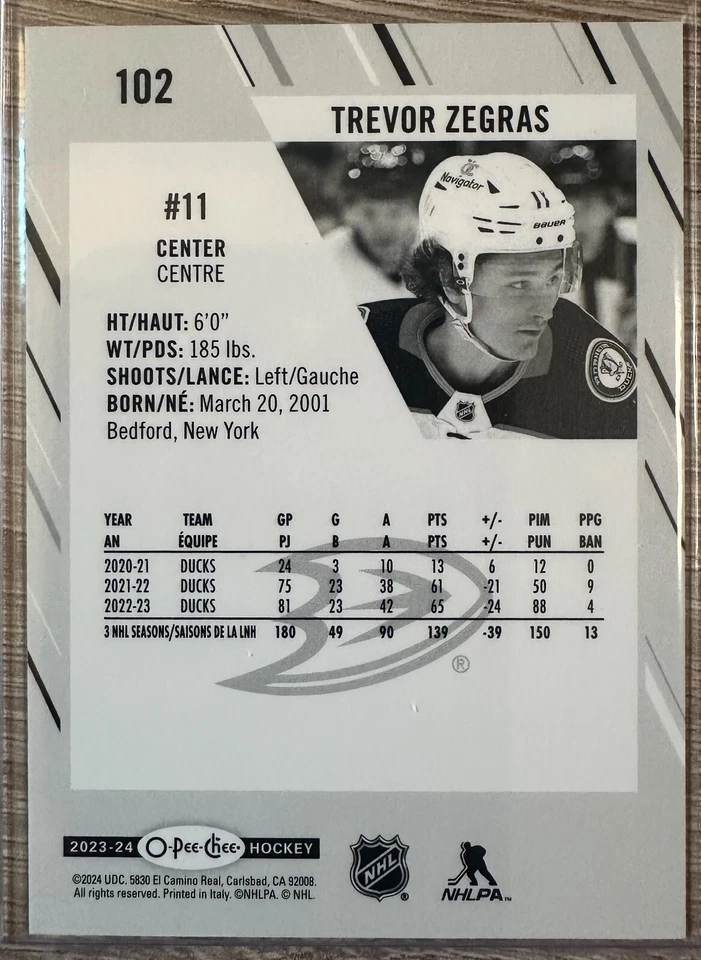 2023-24 OPC O-PEE-CHEE HOCKEY TREVOR ZEGRAS BLACK & WHITE SSP TEST PARALLEL#102 - Image 2 of 2