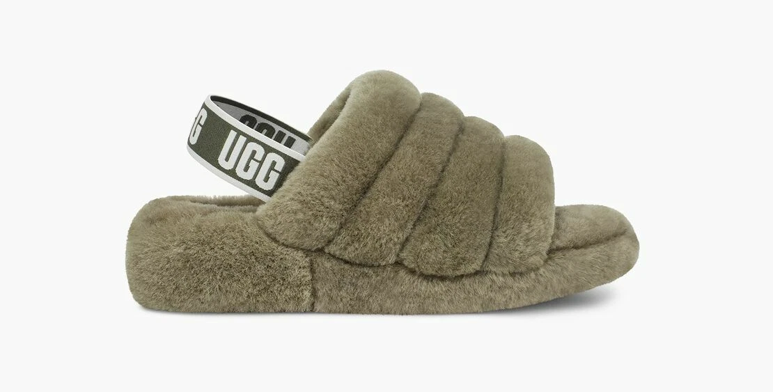 NIB Ugg Women's Fluff Yeah Slides Olive Green Size 10