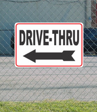 DRIVE THRU w/ Left Arrow Metal Sign for Street Road Highway Parking Lot 12"x18"