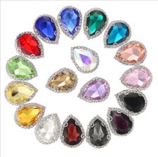 20 pcs Sew On Crystal Rhinestone diamond Faceted Glass Teardrop Jewels Button