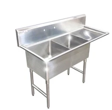 2 COMPARTMENT SINK RIGHT DRAINBOARD STAINLESS S. NSF HEAVY DUTY 16GA MADE IN USA