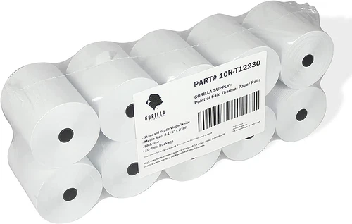 (10) Gorilla Supply 3 Thermal Paper Receipt Roll Clover 10 Rolls 1/8 X 230 