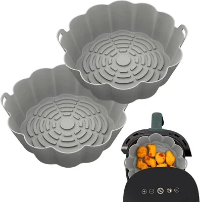 2 x Air Fryer Silicone Pot Reusable Liner Round Baking Basket Accessories Pan