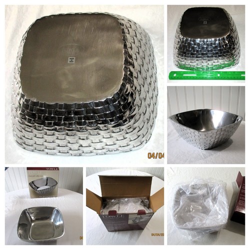 NUOVO Towle Grande Ciotola Quadrata Alluminio Cesto Tessuto, Collezione Vigneto IOB $120- - Foto 7 di 19