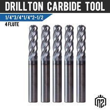 5Pcs 4 Flute 1/4" x 3/4" x 2-1/2" Ball Nose End Mill Solid Carbide AlTiN COATED
