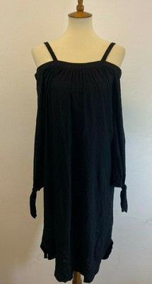 Three Dots Women's Eco Knit Short Loose Cold Shoulder Dress Black Size XL -