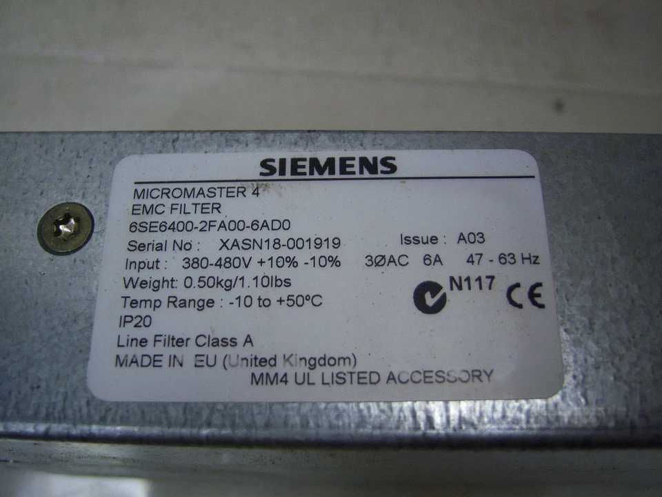 Filtro Siemens Micromaster EMC 6SE6-400-2FA00-6AD0 380-480 VAC Foto 2 de 2