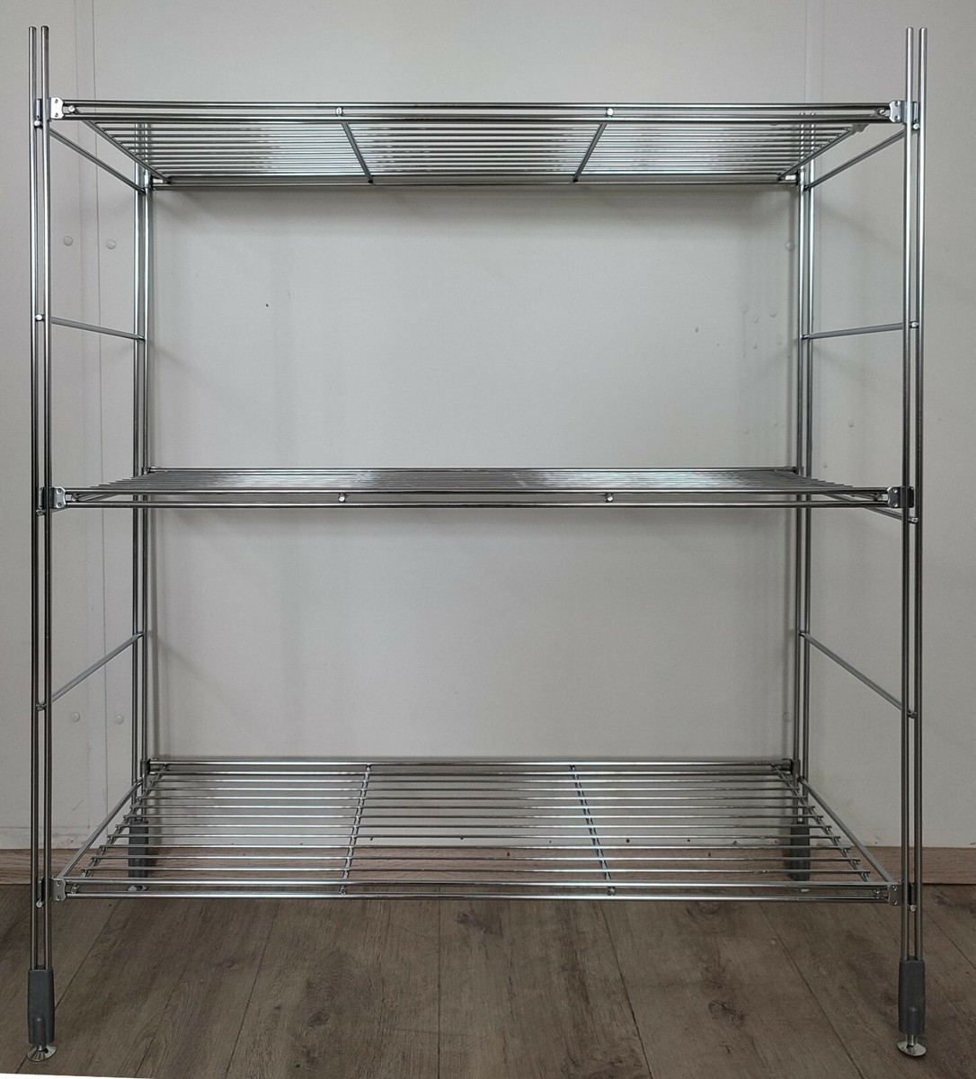 Regal Metall 95 cm hoch mit 3 #Gitterböden 21,5 cm tief verchromt in 2 Breiten