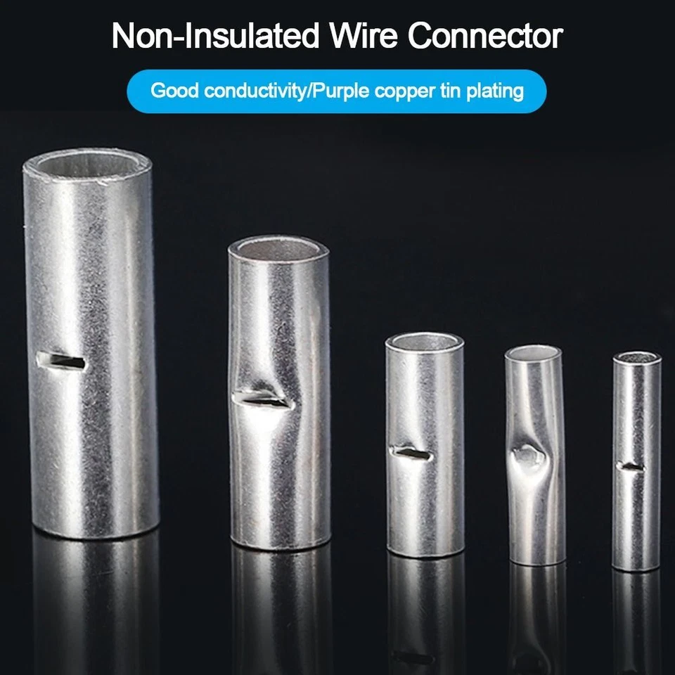 Pure Copper Non-Insulated Wire Connector Splice Butt Connector Cable