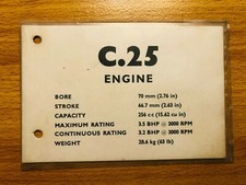 Vintage Villiers C.25 Engine Specifications Display Card 6" X 4" 1353G