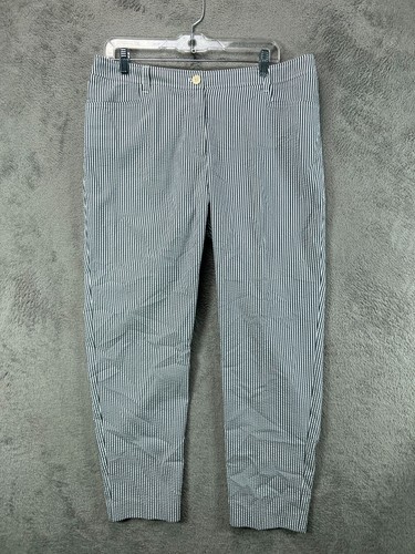 Ann Klein Pants Womens 12 Blue Seersucker Pants White Stiped Mid Rise 36W 28L