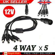 5 x 4 Way CCTV Camera Power Supply Splitter 12V DC 2.1mm Female to Male Y Cable