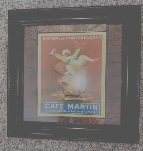 Vtg "Café Martin"  Poster,Print  15 1/2" L x 15 1/2" W Decorative Brown Frame